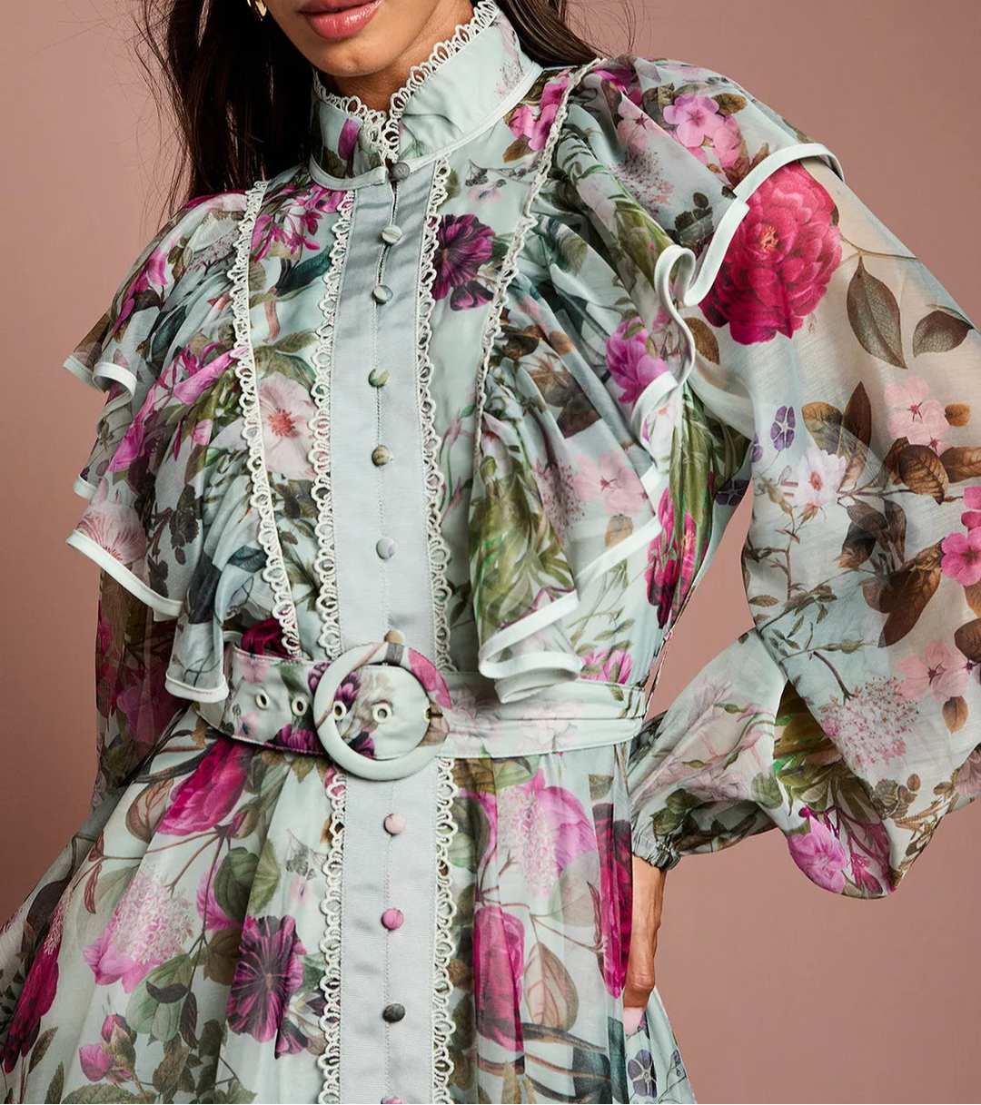 floral maxi dress with ruffled shoulders - ELARA