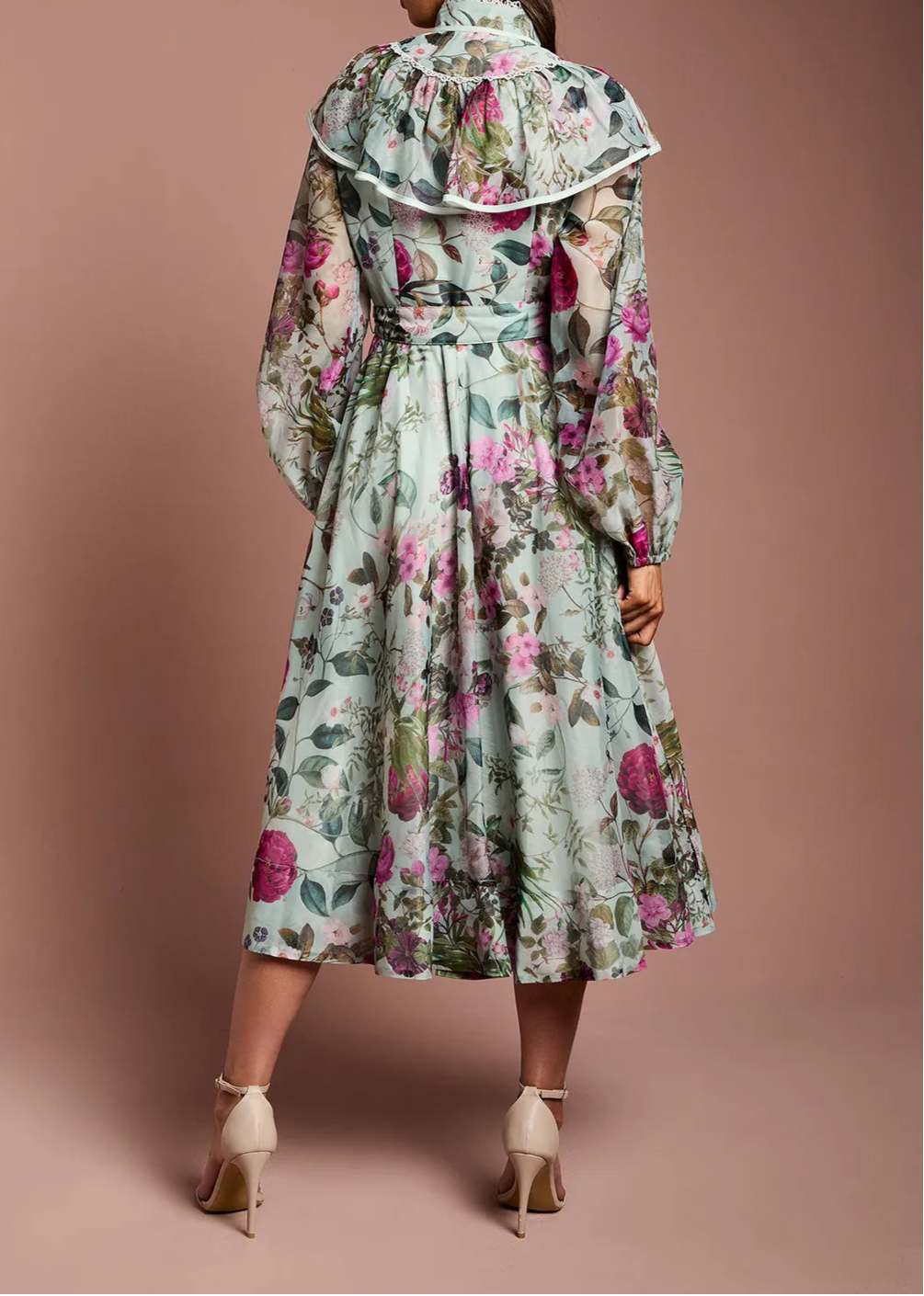 floral maxi dress with ruffled shoulders - ELARA