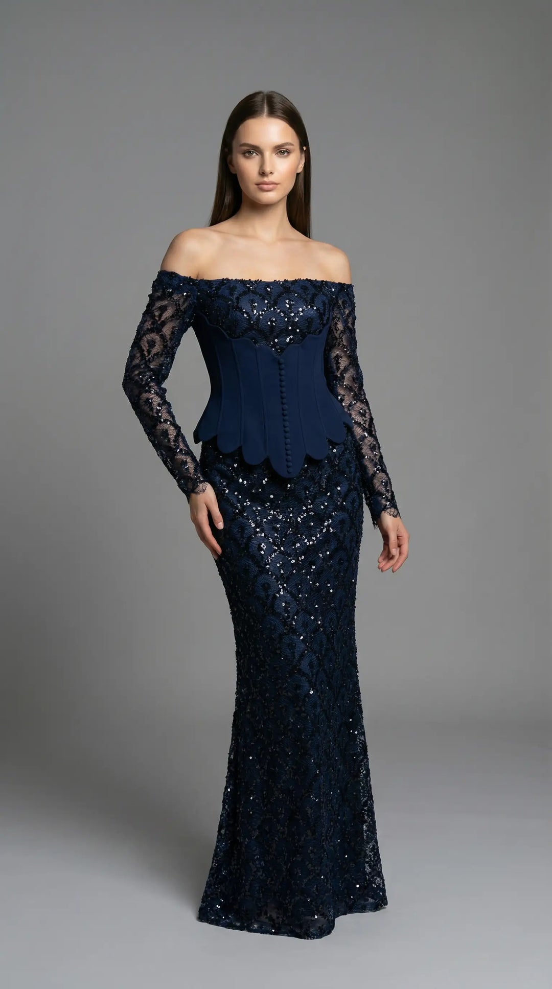 Sequined mermaid dress with corset waist details 2454- MALIYA