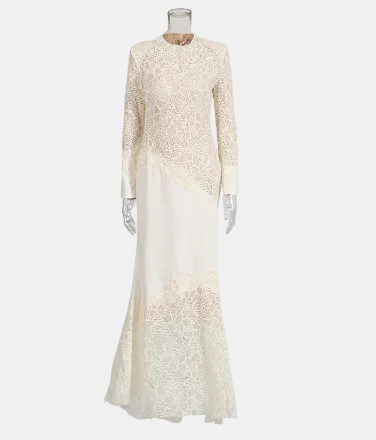 long-sleeve mermaid gown with floral lace overlay – ESMÉE