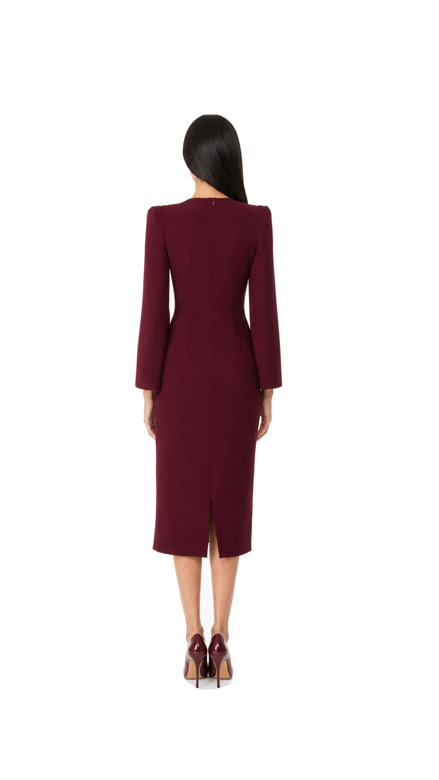 Burgundy Embellished Bow Midi Dress – VERA