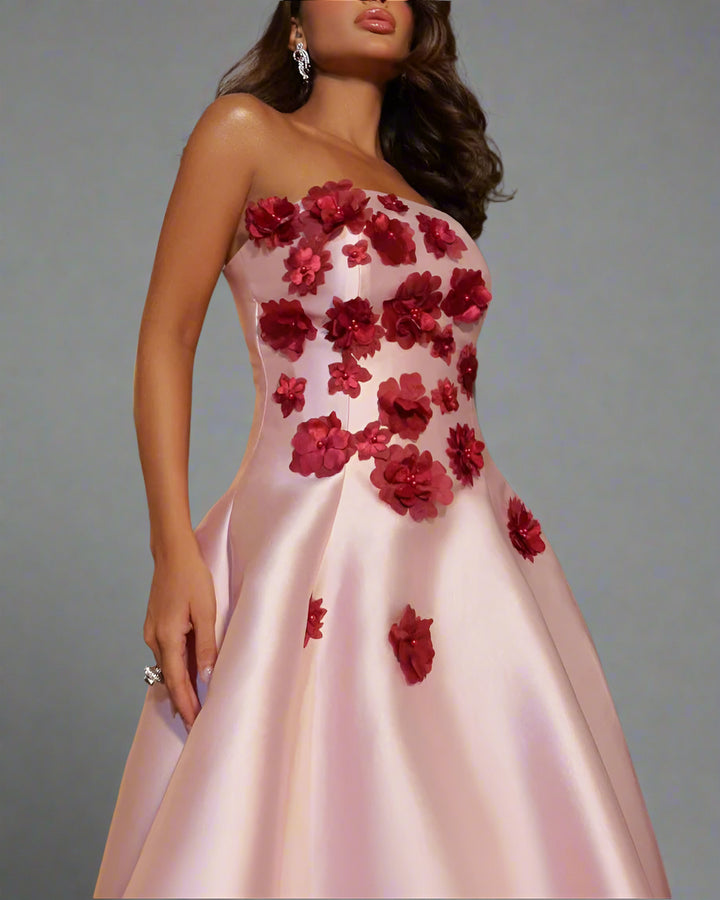 Strapless A-line gown with floral appliqué bodice – BLOSSOM