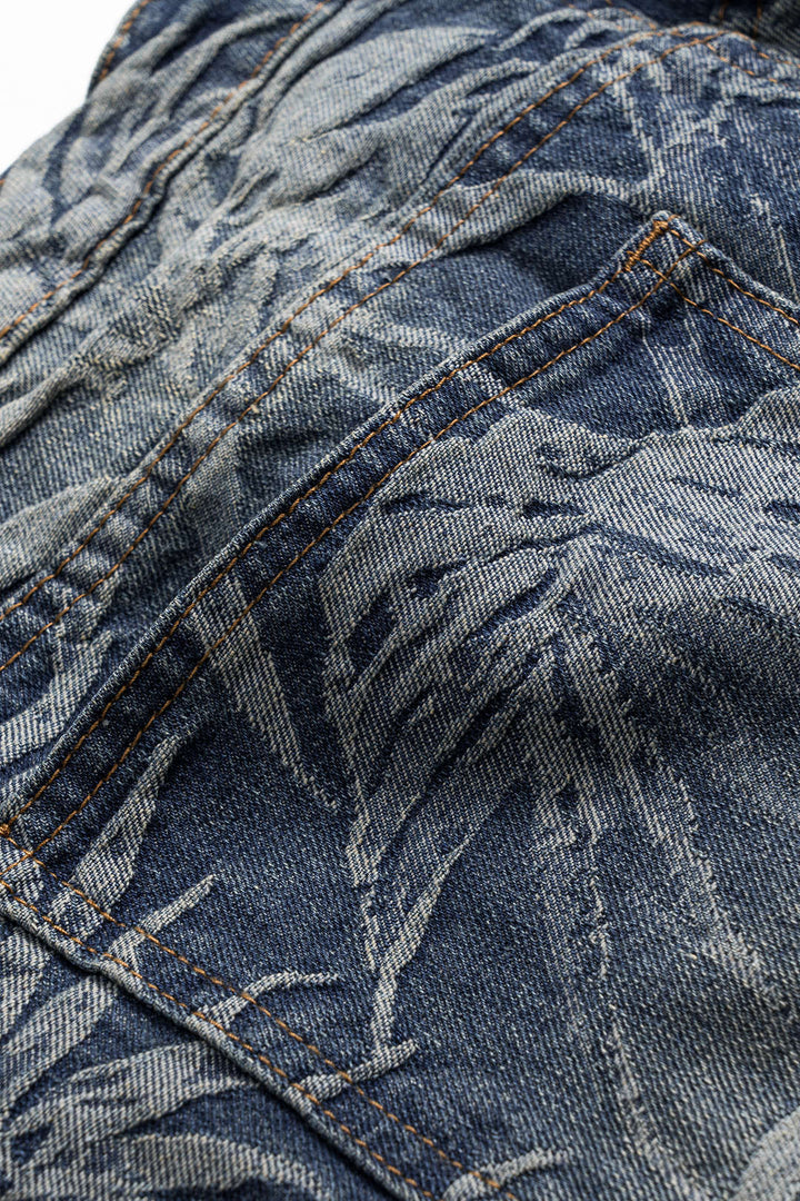 Jacquard Denim Straight Leg Jeans