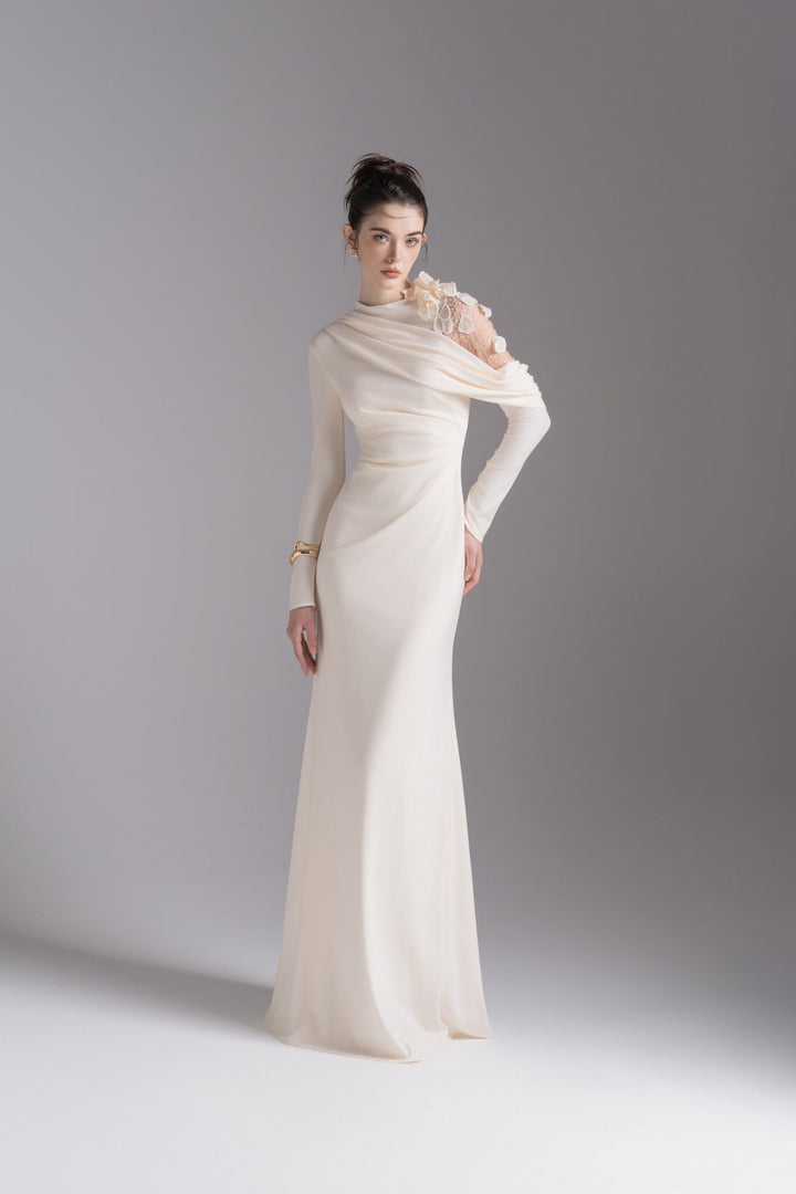 Asymmetric embellished shoulder gown – NOCTURNE