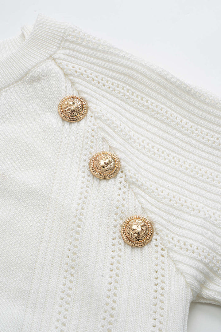 Knit Metallic Button Top And Skirt Set