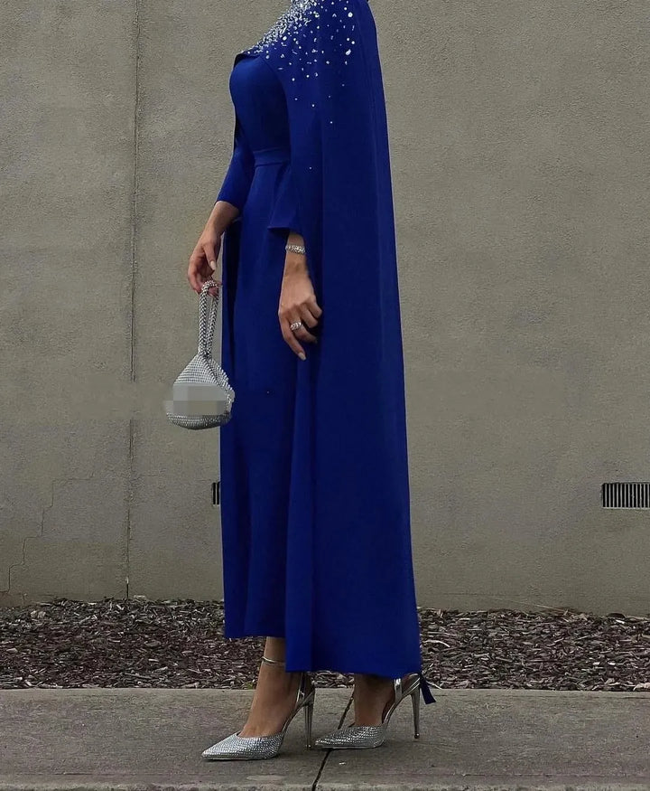 crystal-embellished cape gown – Zurielle