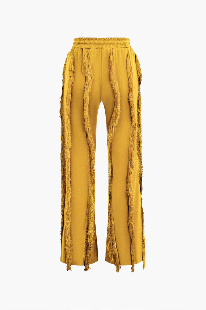 Bustier Slip Bodysuit And Fringe Tie Front Wide Leg Trousers Set
