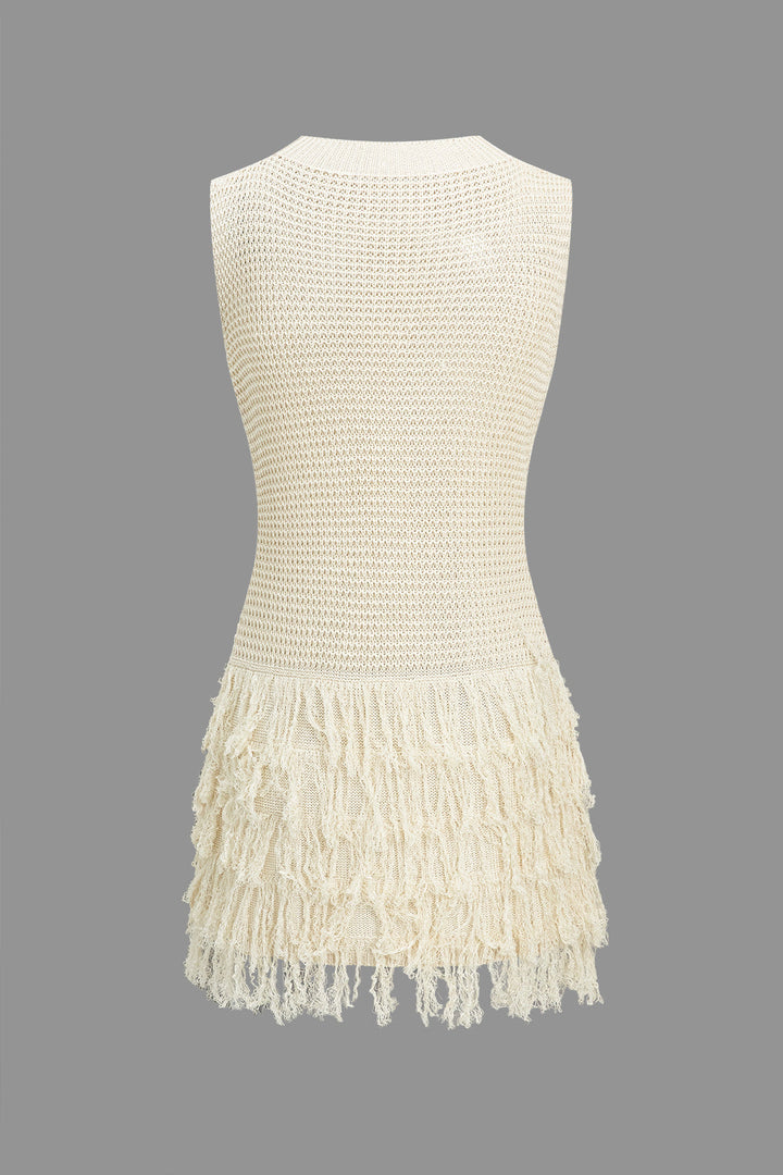 Knit Fringe Sleeveless Mini Dress