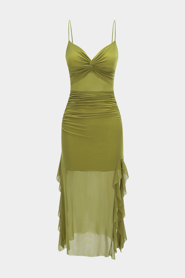 Mesh Slip Twist Knot Sleeveless Maxi Dress