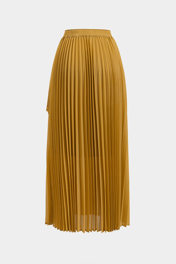 Tie Front Long Sleeve Top And Pleated Skirt Set