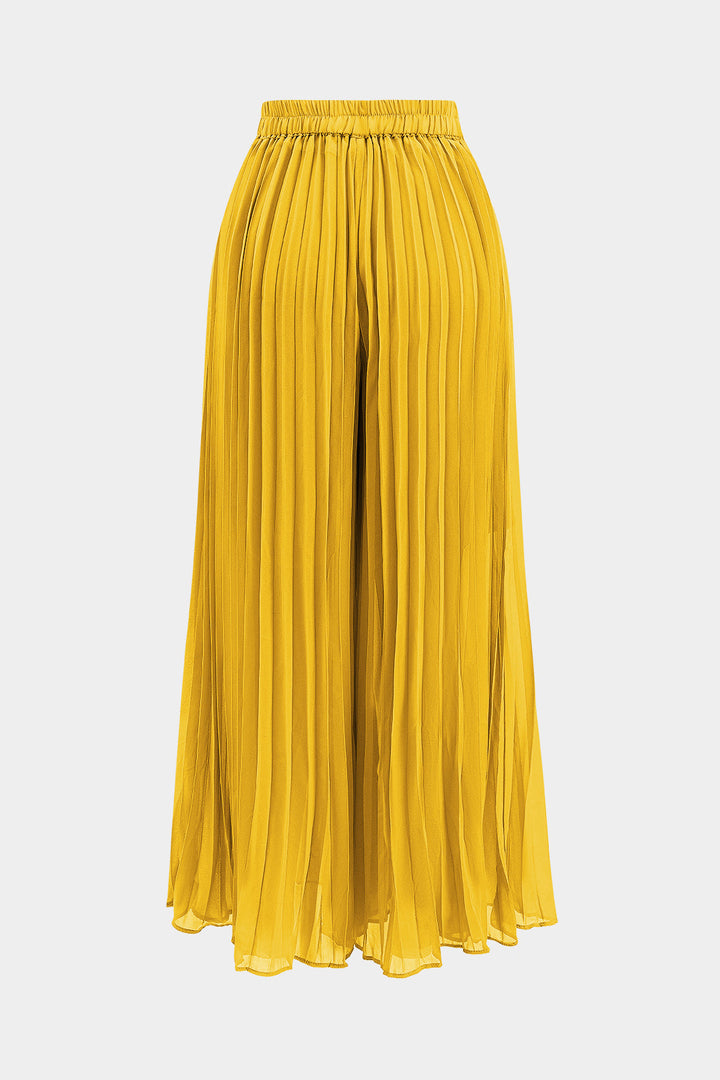 Chiffon Pleated Zipper Backless Mini Dress And Wide Leg Trousers Set