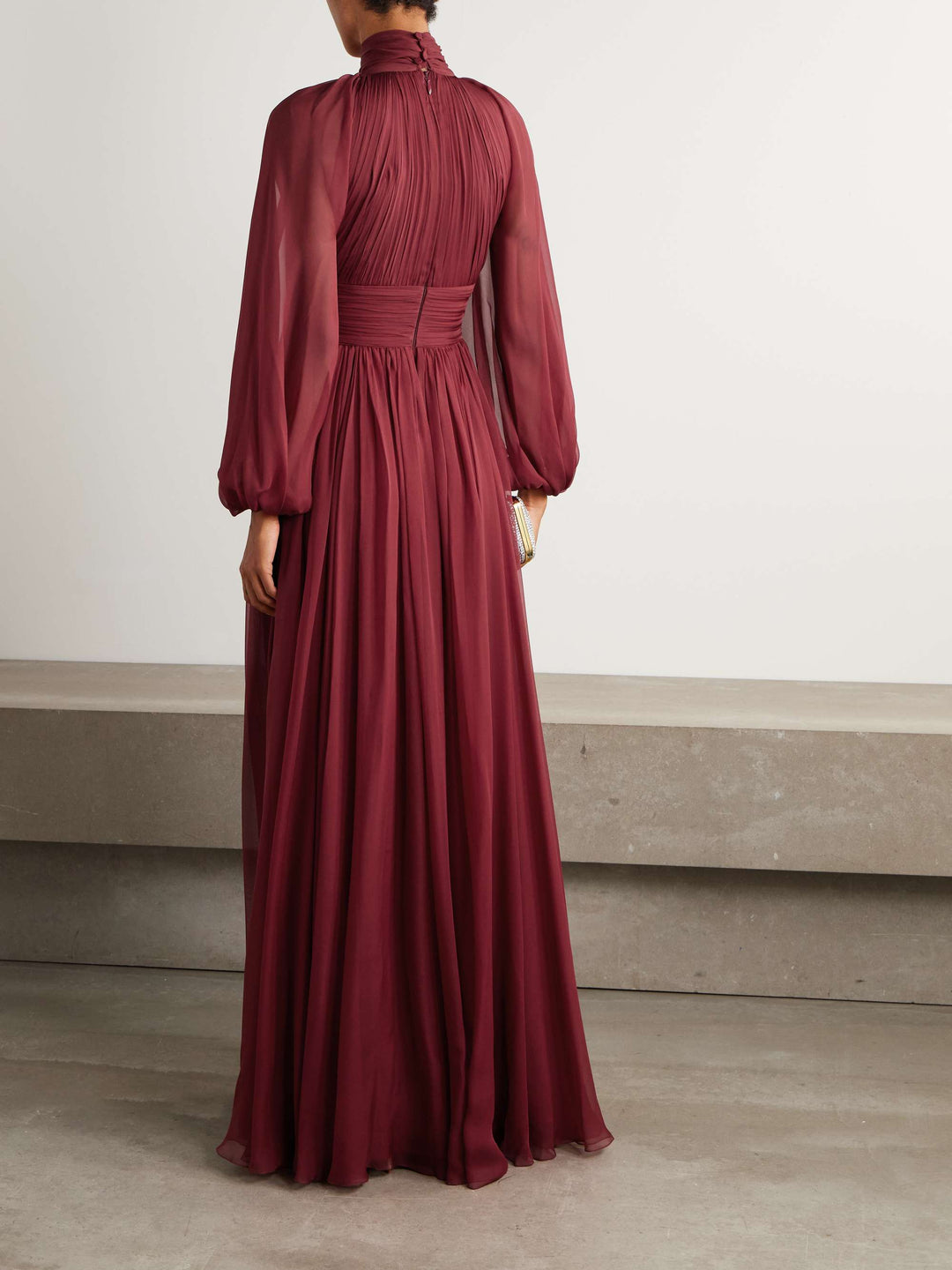 pleated chiffon gown with bishop sleeves – MARQUESA