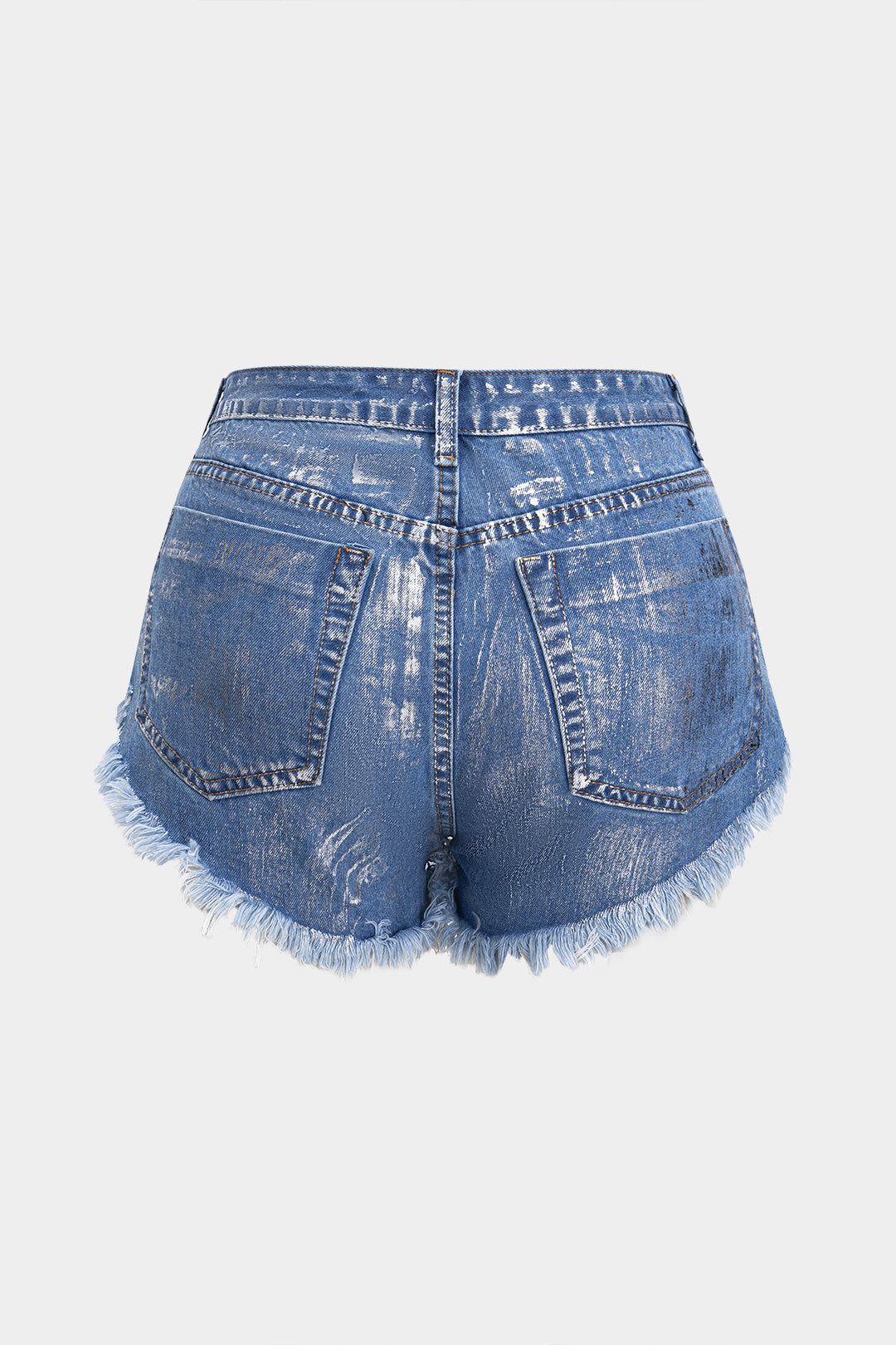 Denim Metallic High Waist Studded Shorts