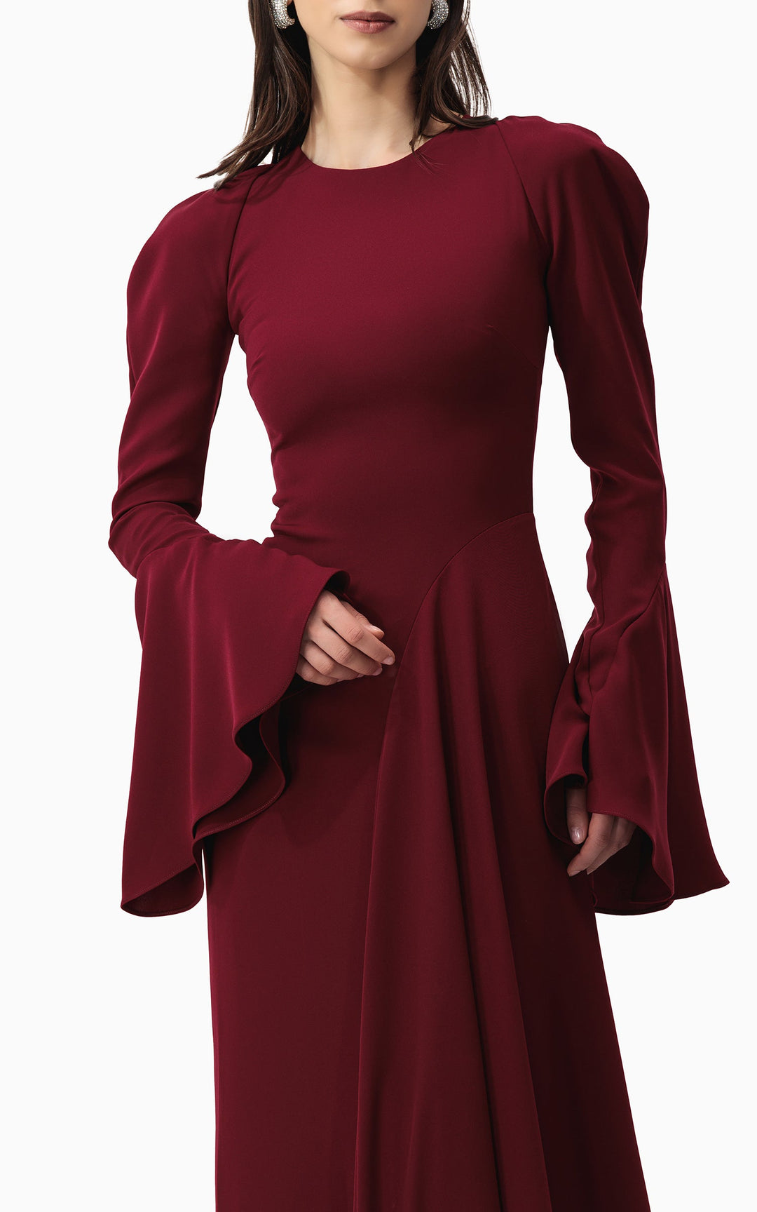 long-sleeve gown with puffed shoulders and flared cuffs – SERENA