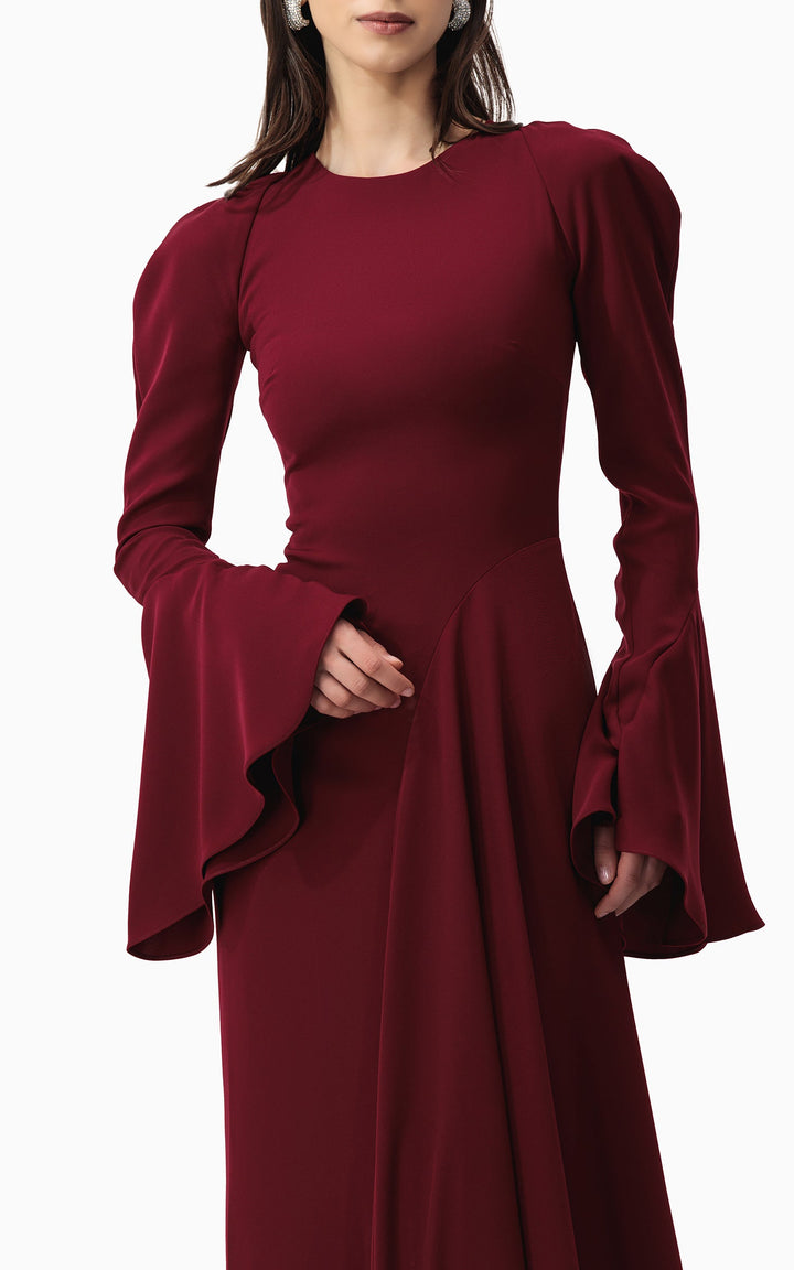 long-sleeve gown with puffed shoulders and flared cuffs – SERENA