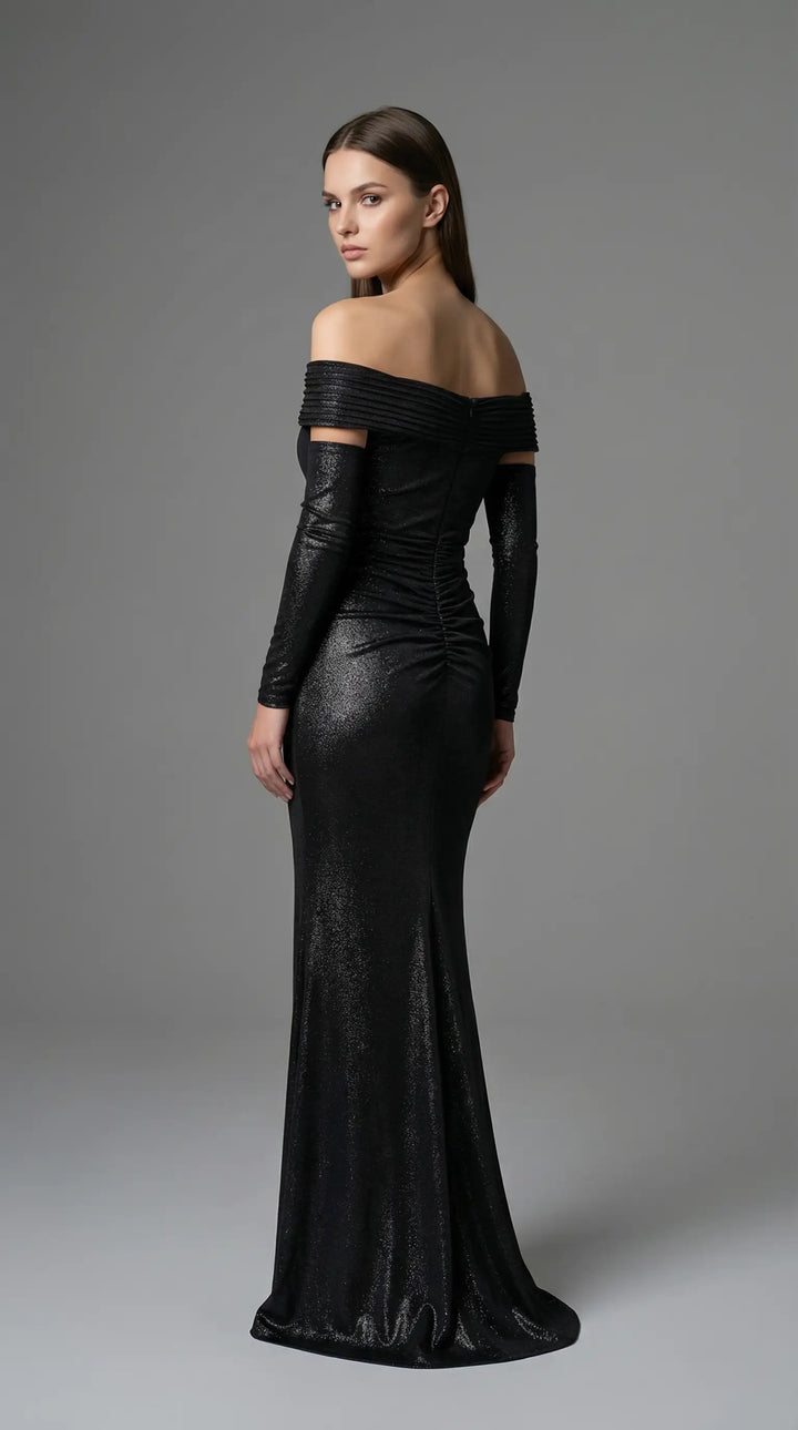 A shimmering, off-the-shoulder evening dress embellished with crystals 2436- JOLII