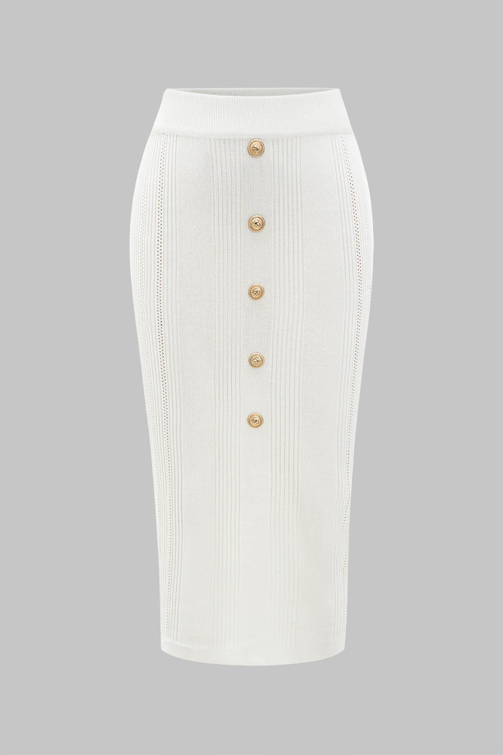 Knit Metallic Button Top And Skirt Set