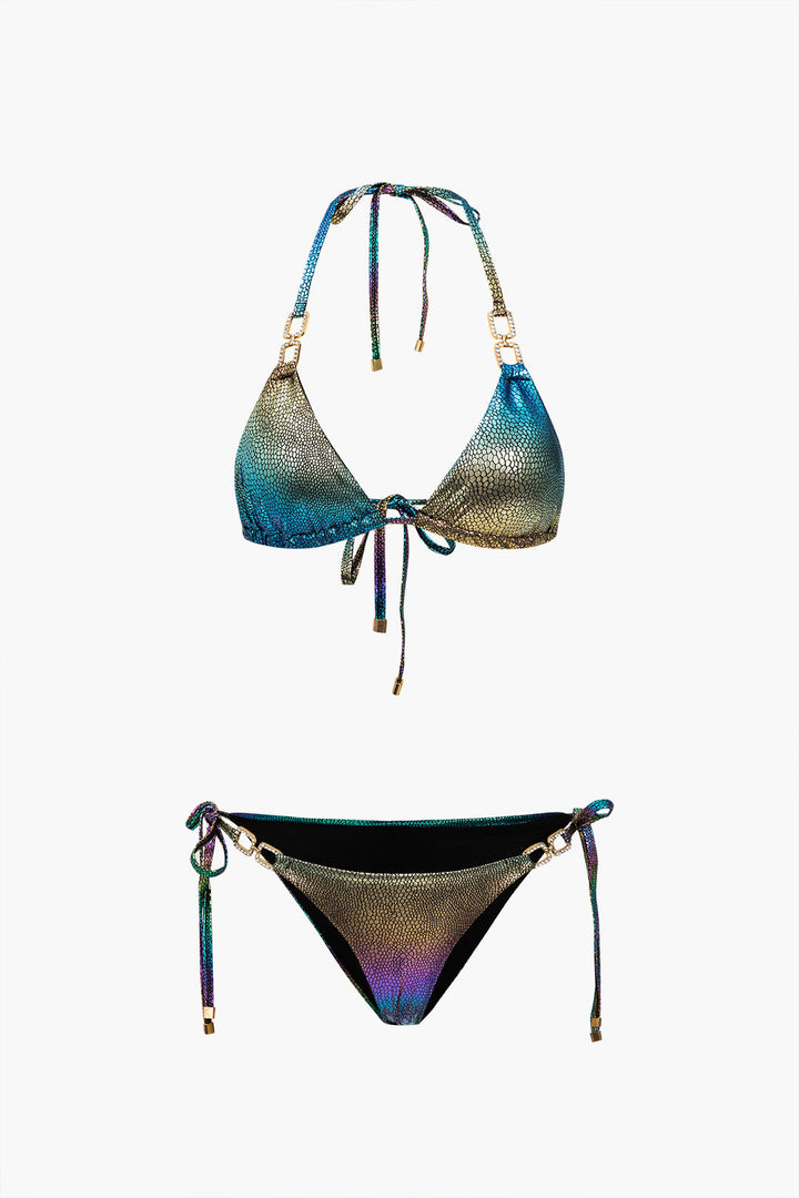 Ombre Rhinestone Tie-Up Backless Bikini Set