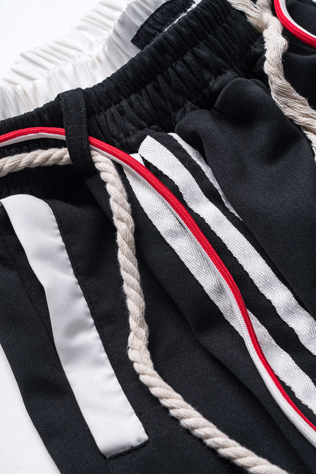 Contrast Ruched Double Waistband Tie Front Wide Leg Trousers