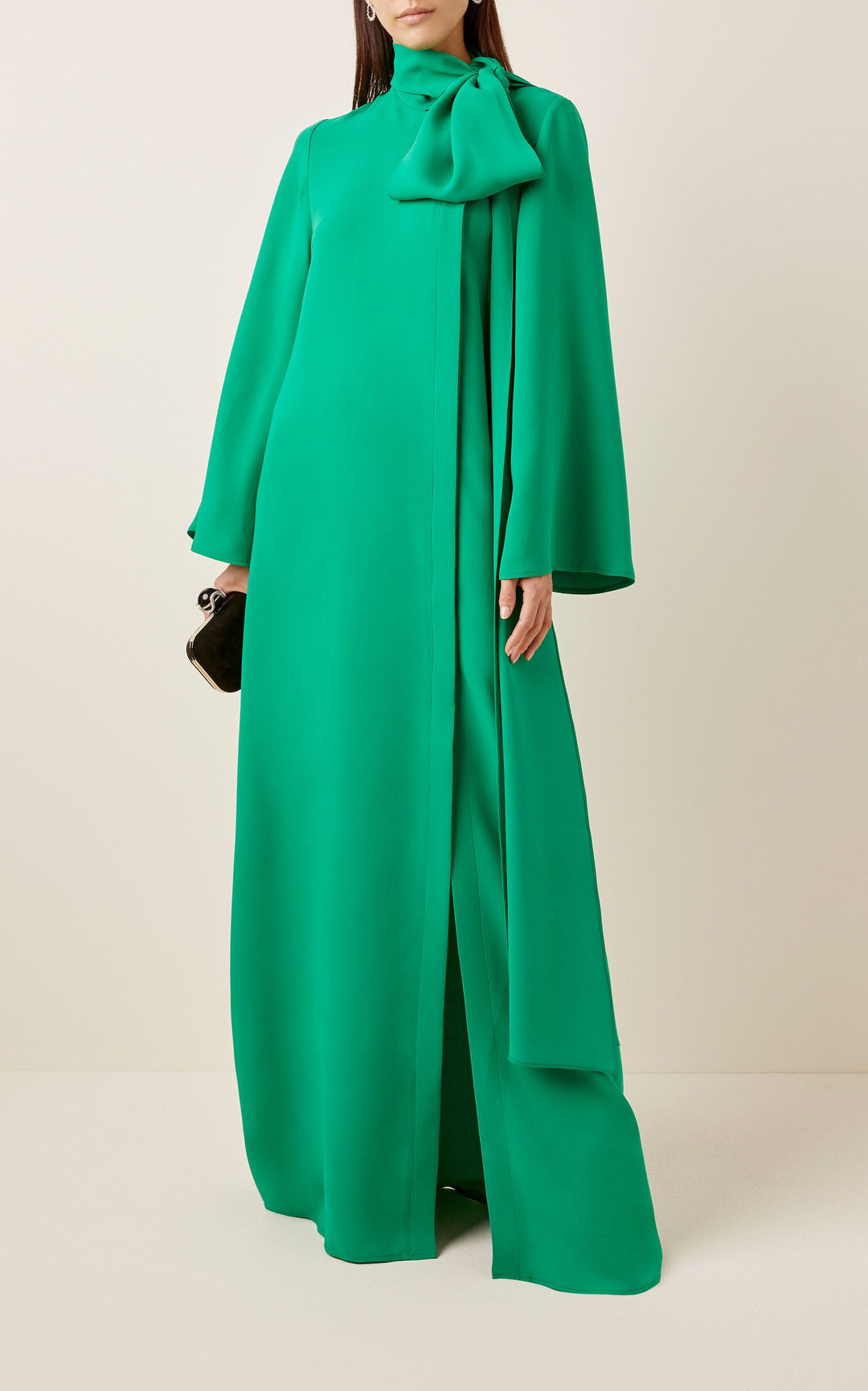 bow-neck draped gown with side slit – REZIIN