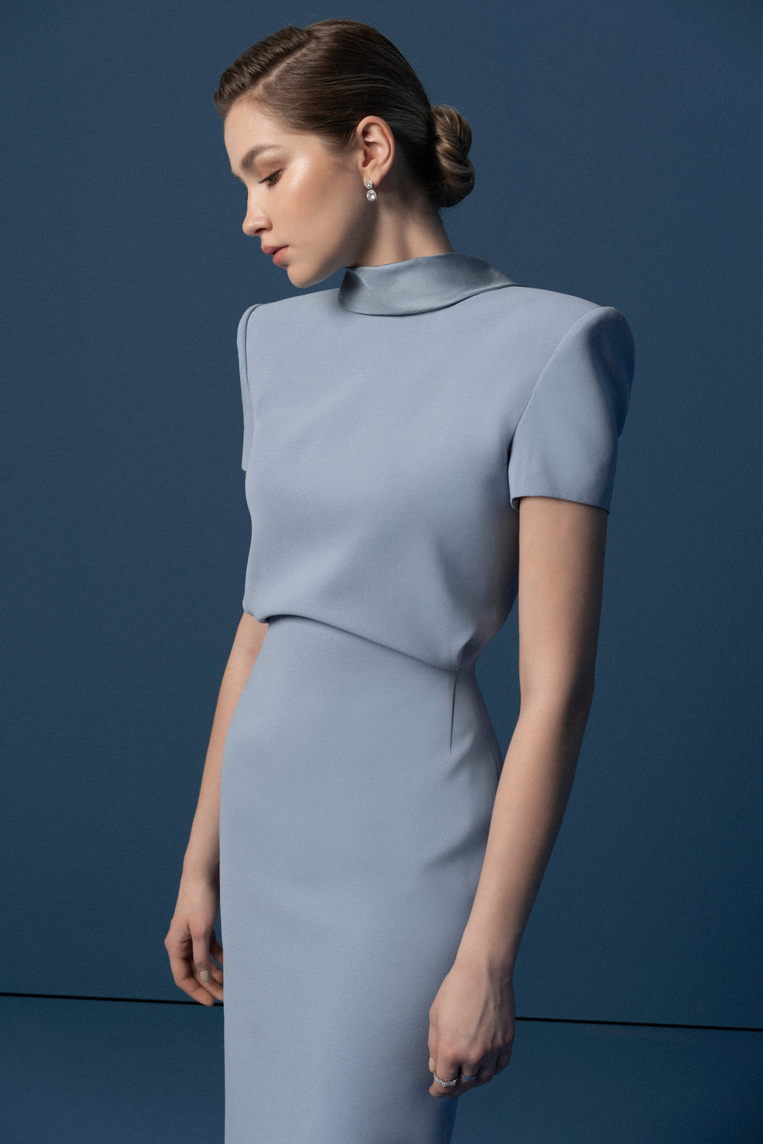 structured midi dress with high neckline – AURELIA