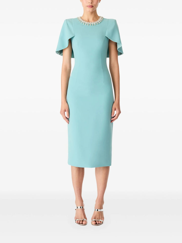 embellished neckline sheath dress with flutter sleeves – FEDAH