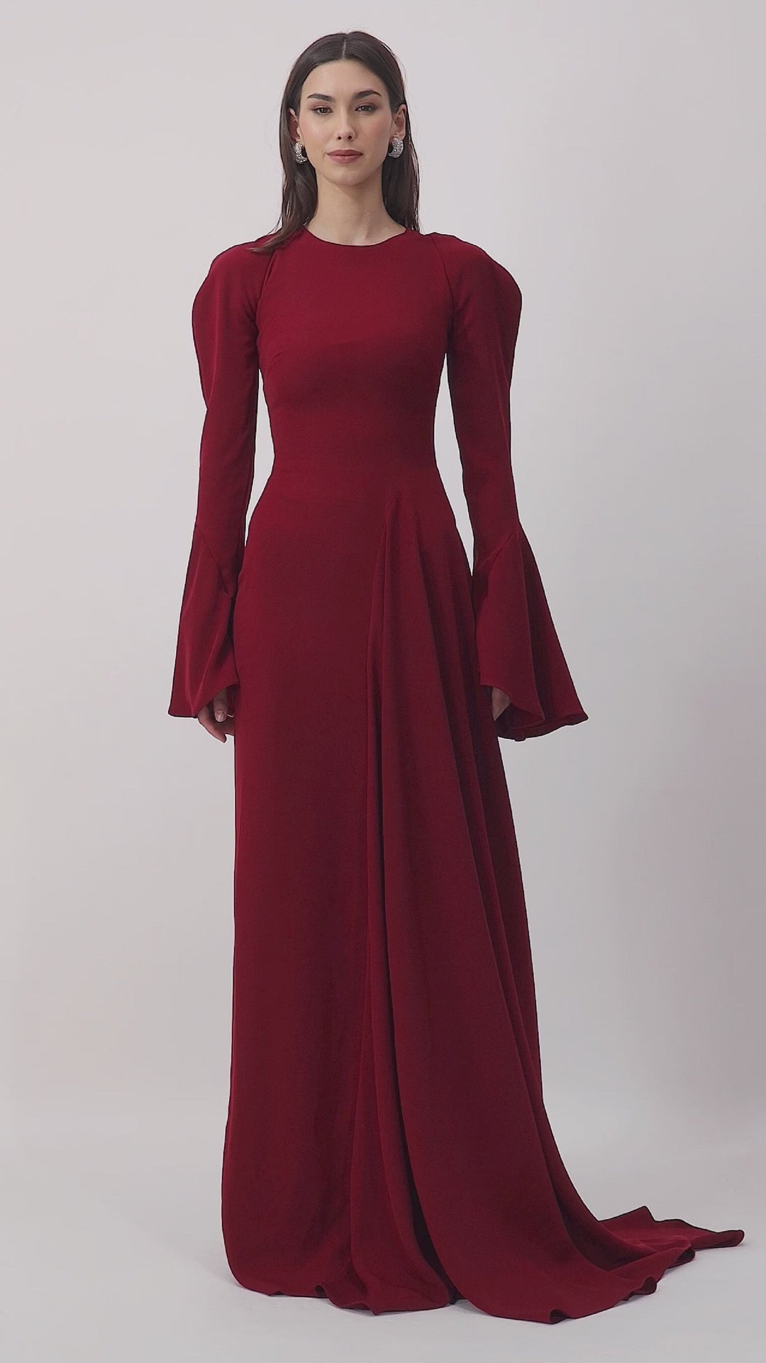 long-sleeve gown with puffed shoulders and flared cuffs – SERENA