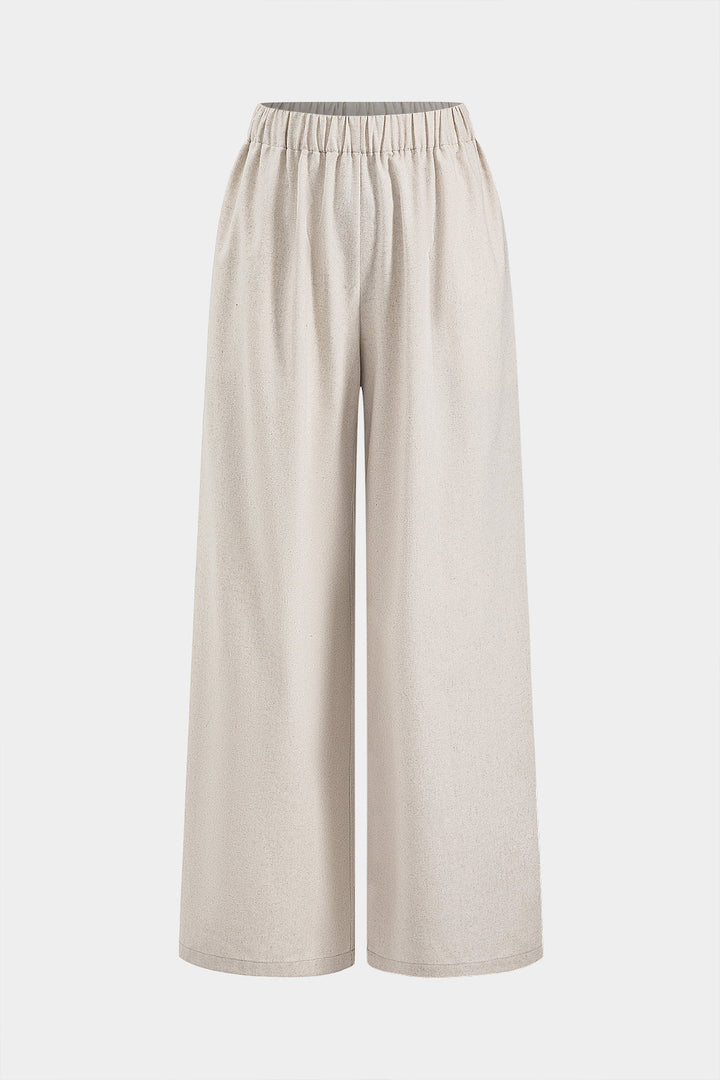 Linen Pleated Pocket Wide Leg Trousers