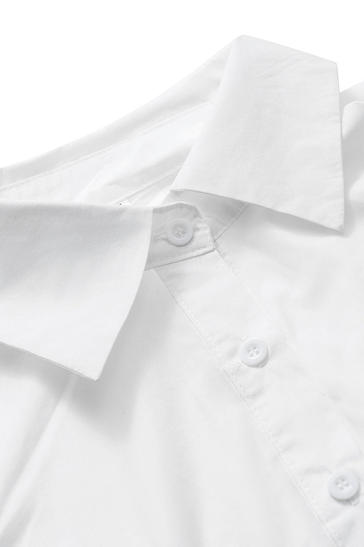 Rhinestone Ruched Button Pocket Short-Sleeve Shirt