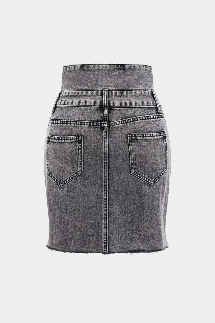 Denim Double Waistband High Waist Skirt