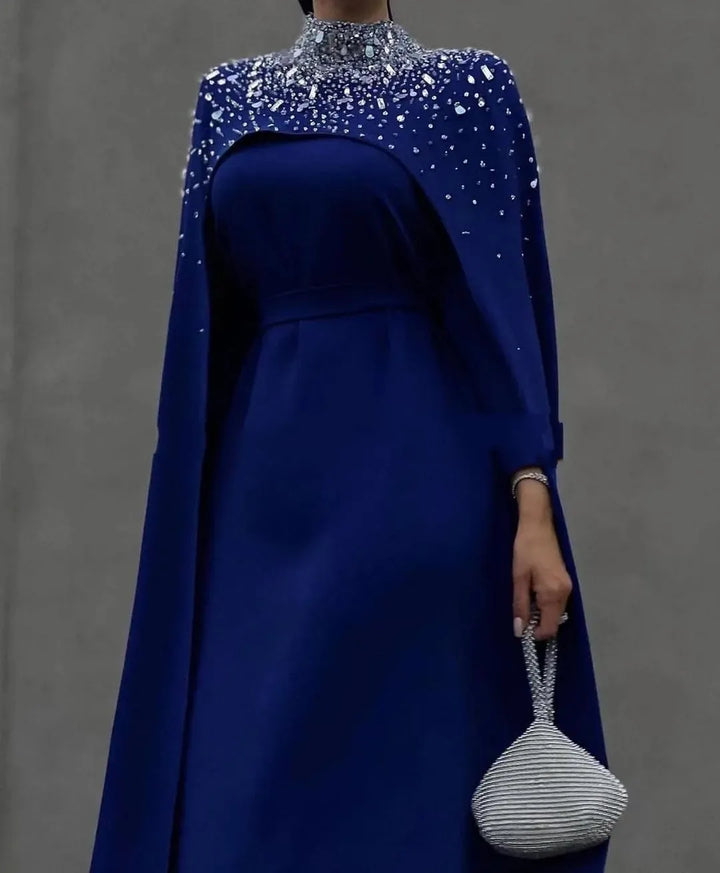 crystal-embellished cape gown – Zurielle