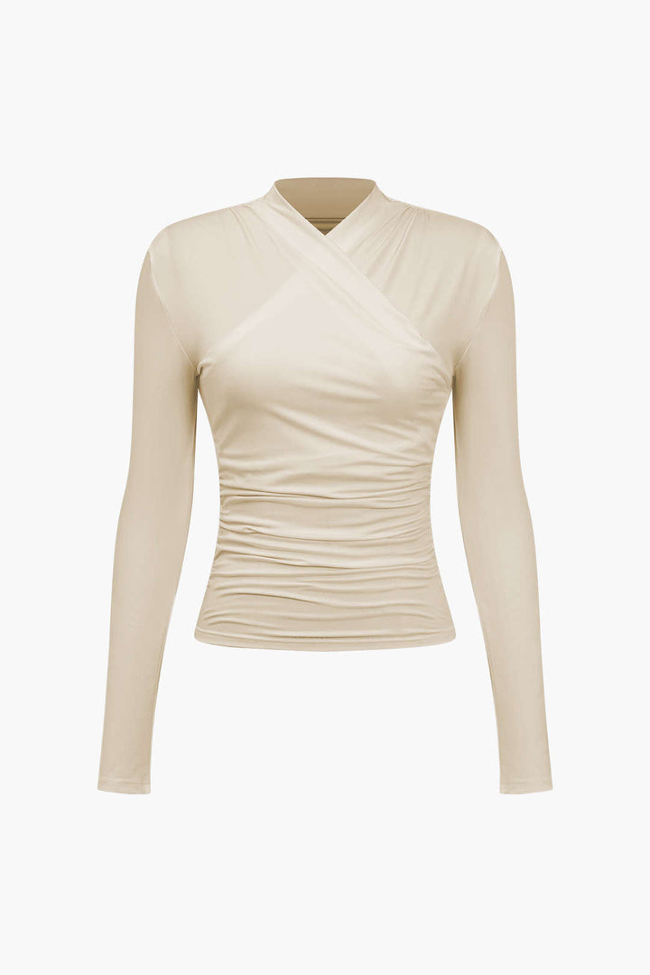 Ruched Crossover Long Sleeve Top