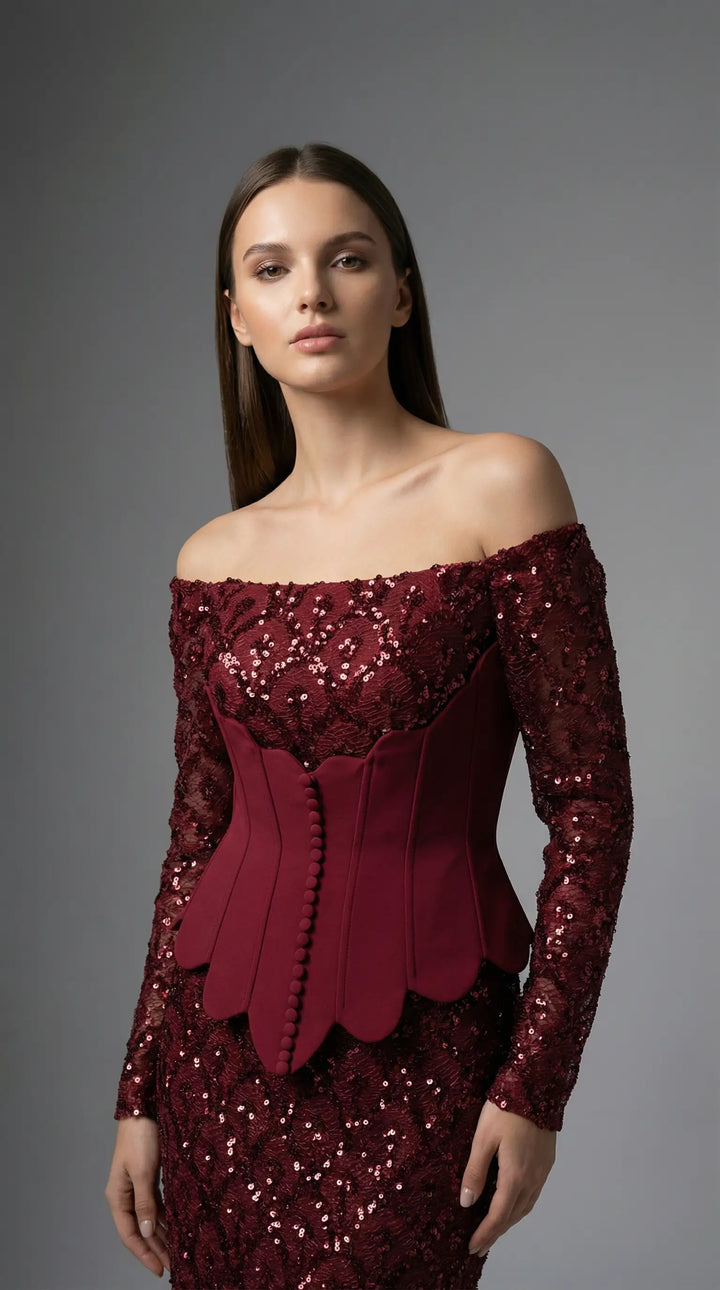 Sequined mermaid dress with corset waist details 2454- MALIYA