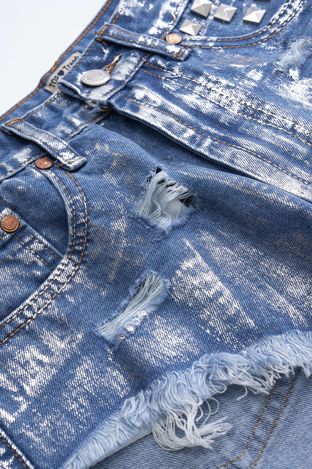 Denim Metallic High Waist Studded Shorts