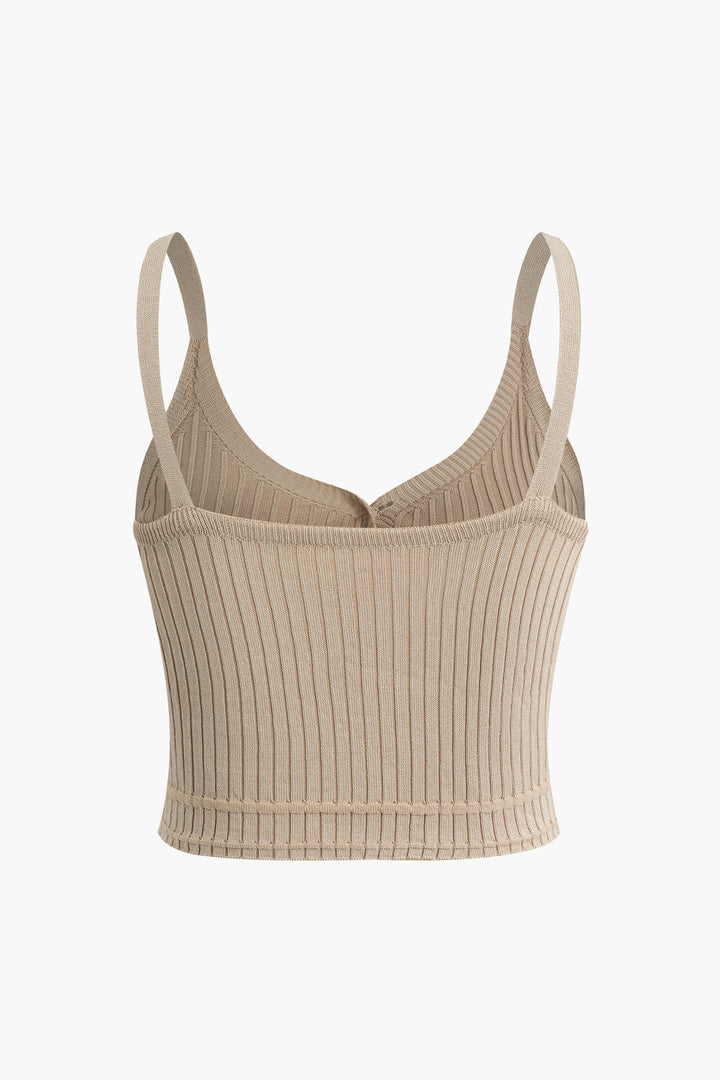 Ribbed Knit Button Cami Top