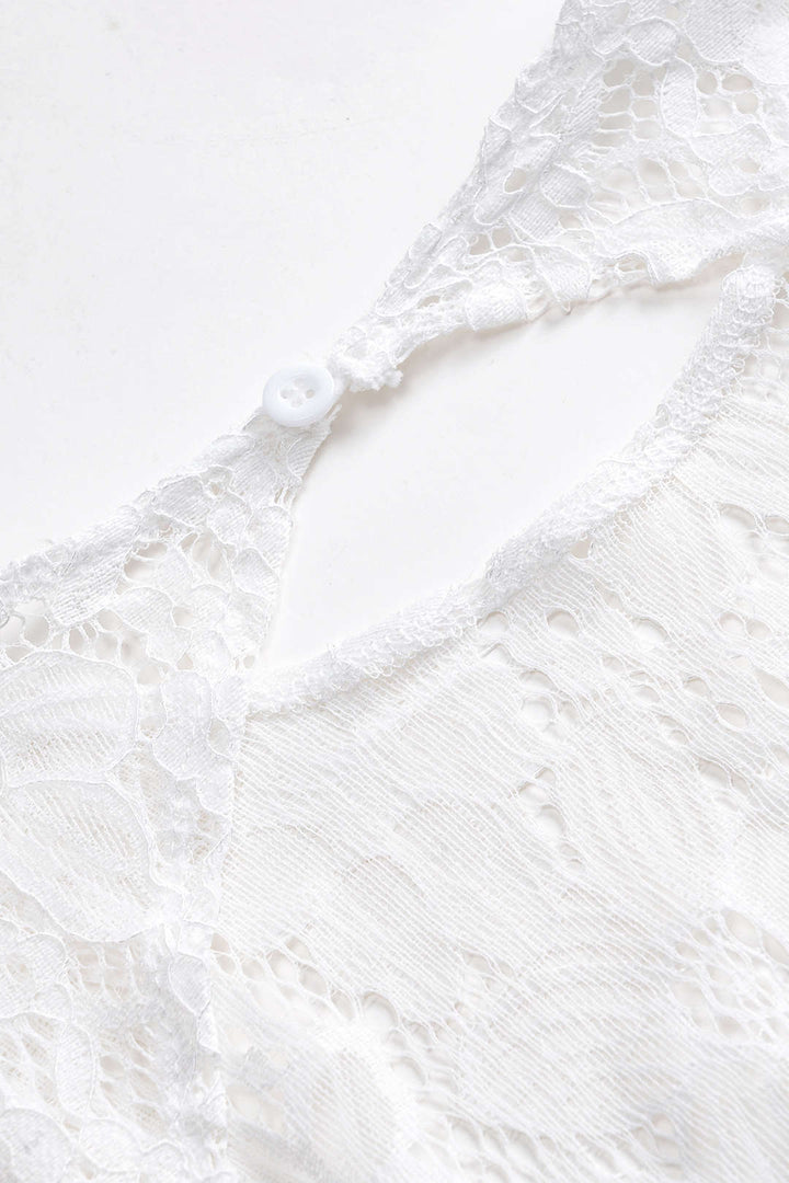 Lace Backless Button Bell Sleeve Cover Up