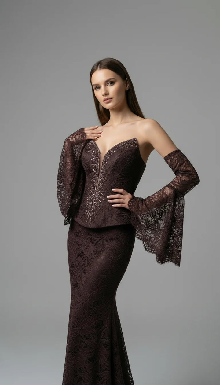 Mermaid-style evening dress with a corset-embellished bodice 2471 - SILSA