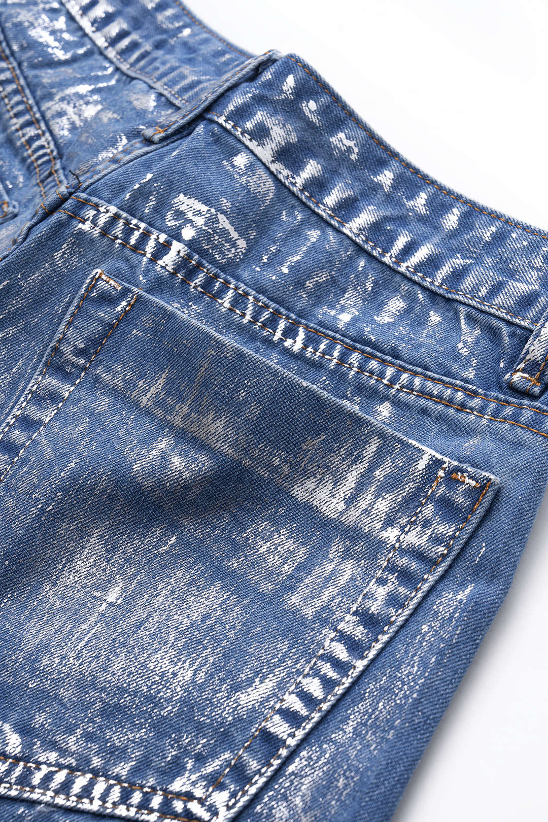 Denim Metallic High Waist Studded Shorts