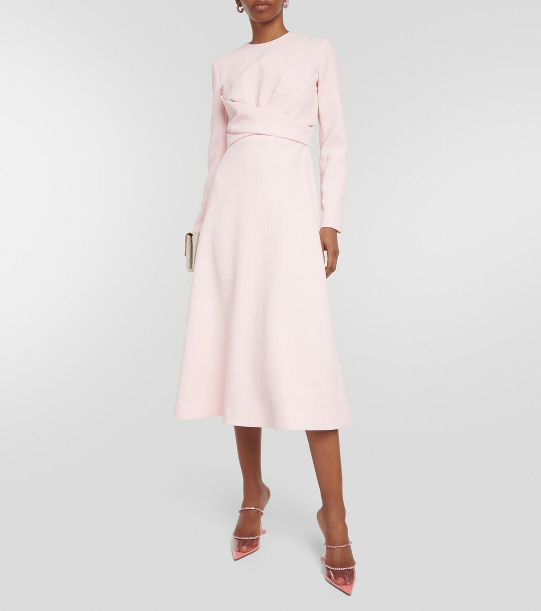 long-sleeve midi dress with draped waist – SILVEN