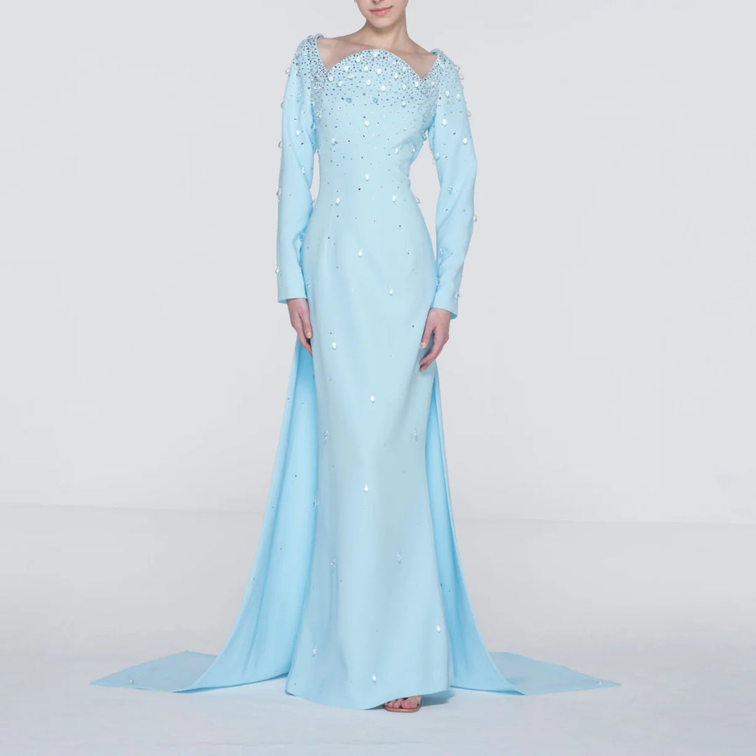 embellished long-sleeve gown with sweetheart illusion – ADELA