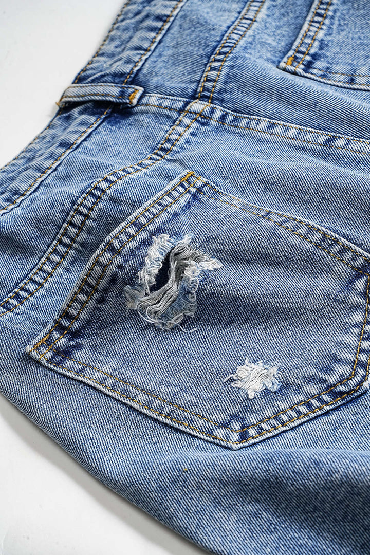Denim Asymmetry Ripped Button Pocket Shorts