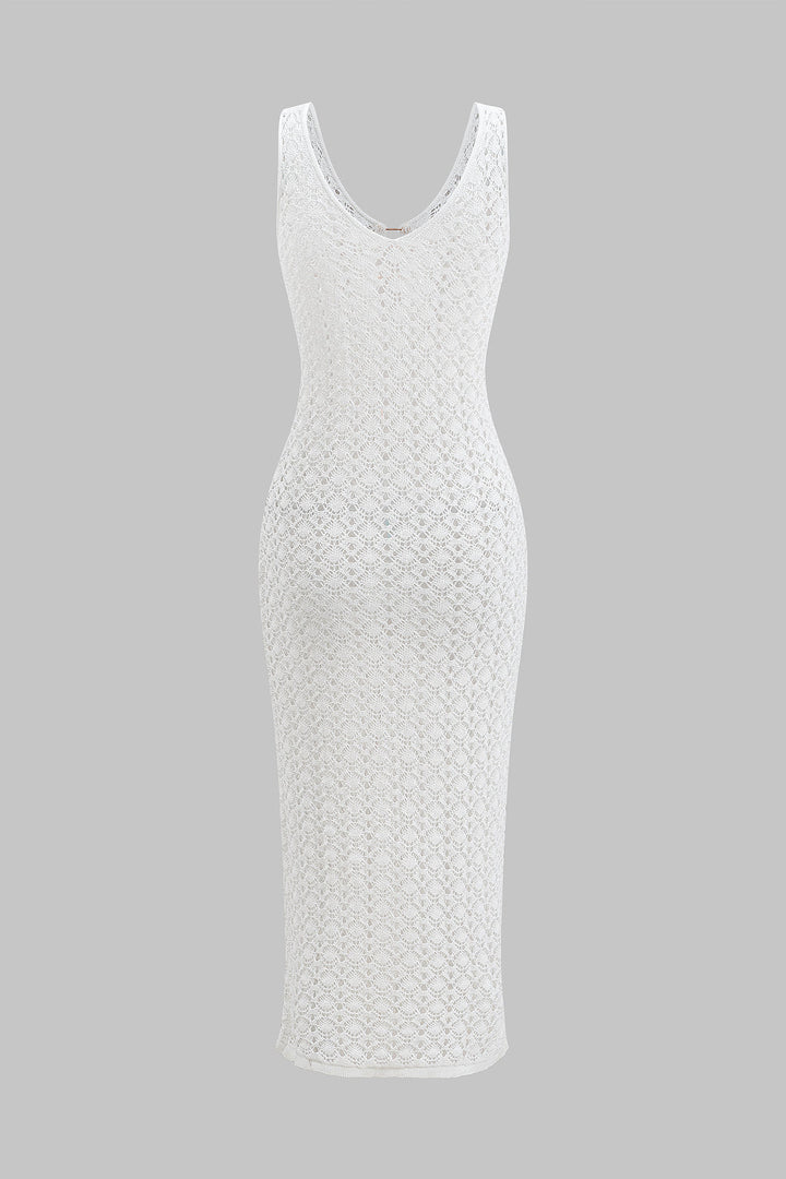 Knitted Metallic Cut Out Sheer Sleeveless Dress