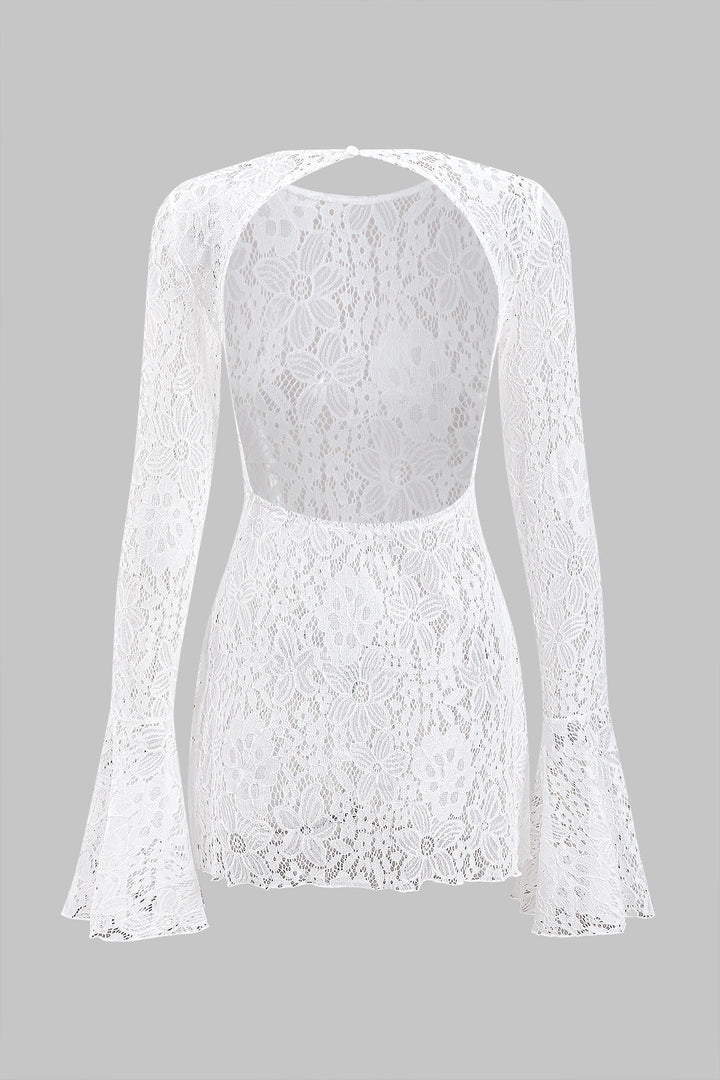 Lace Backless Button Bell Sleeve Cover Up