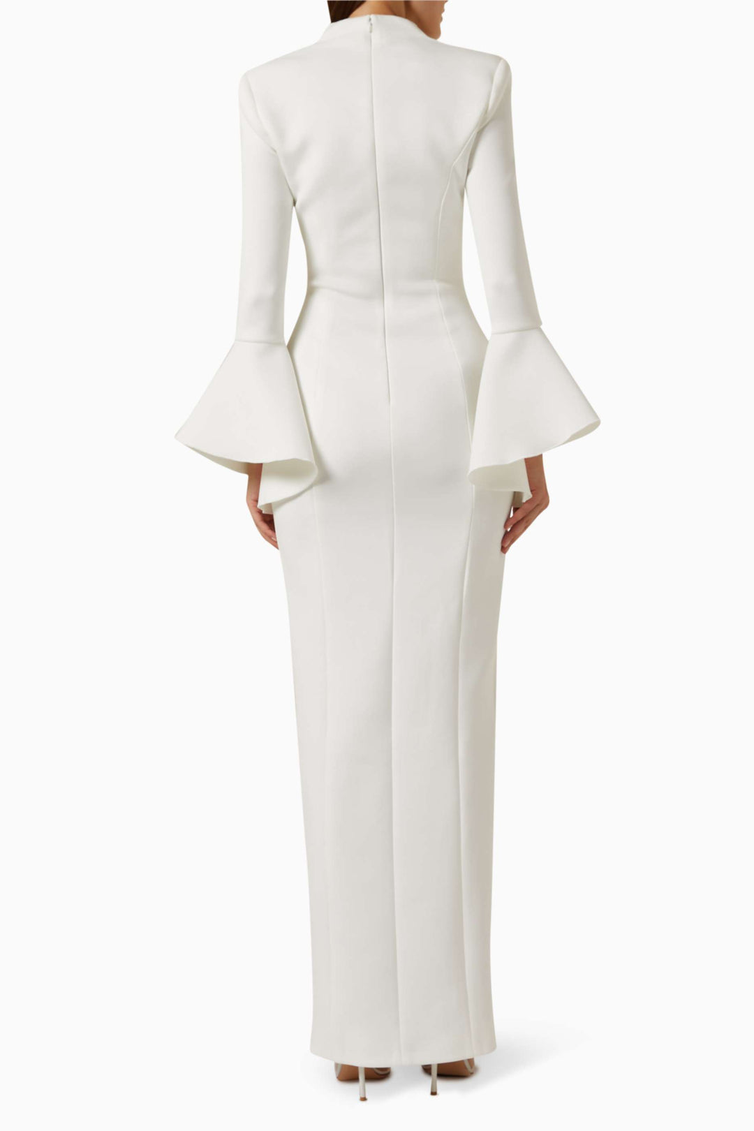 long-sleeve flared-cuff slit gown – IVORYS