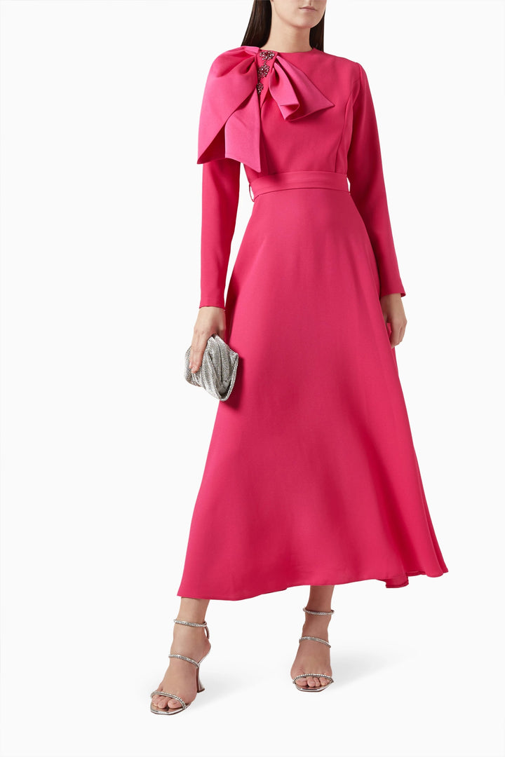 long-sleeve gown with bow-shoulder detail – VIVIENNE