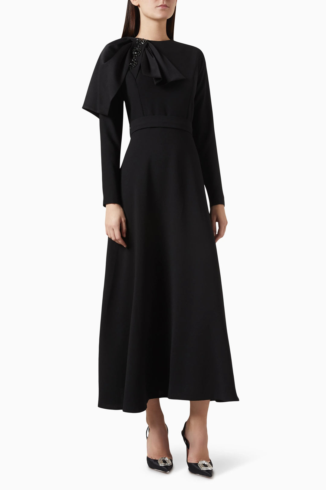 long-sleeve gown with bow-shoulder detail – VIVIENNE