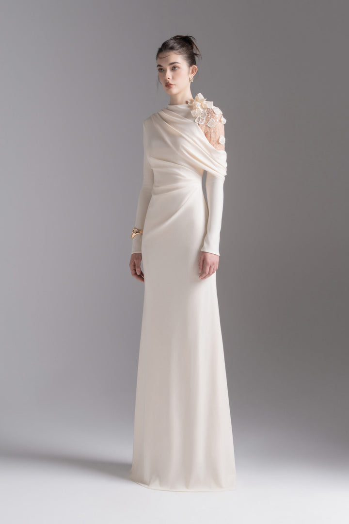 Asymmetric embellished shoulder gown – NOCTURNE