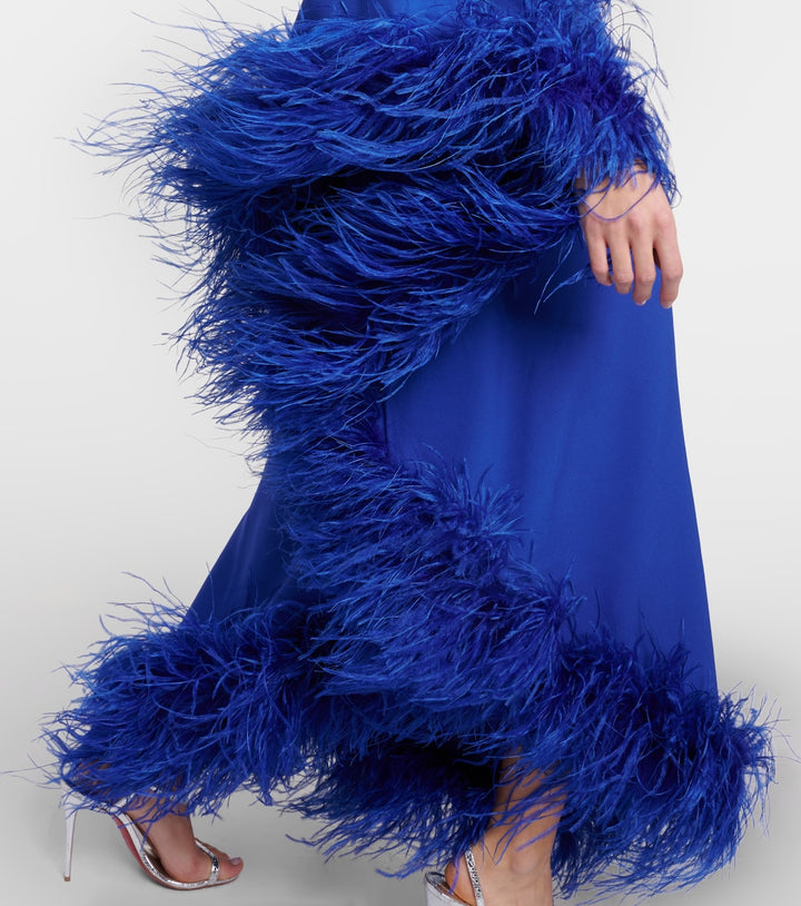 asymmetric gown with feather trim – VIVID