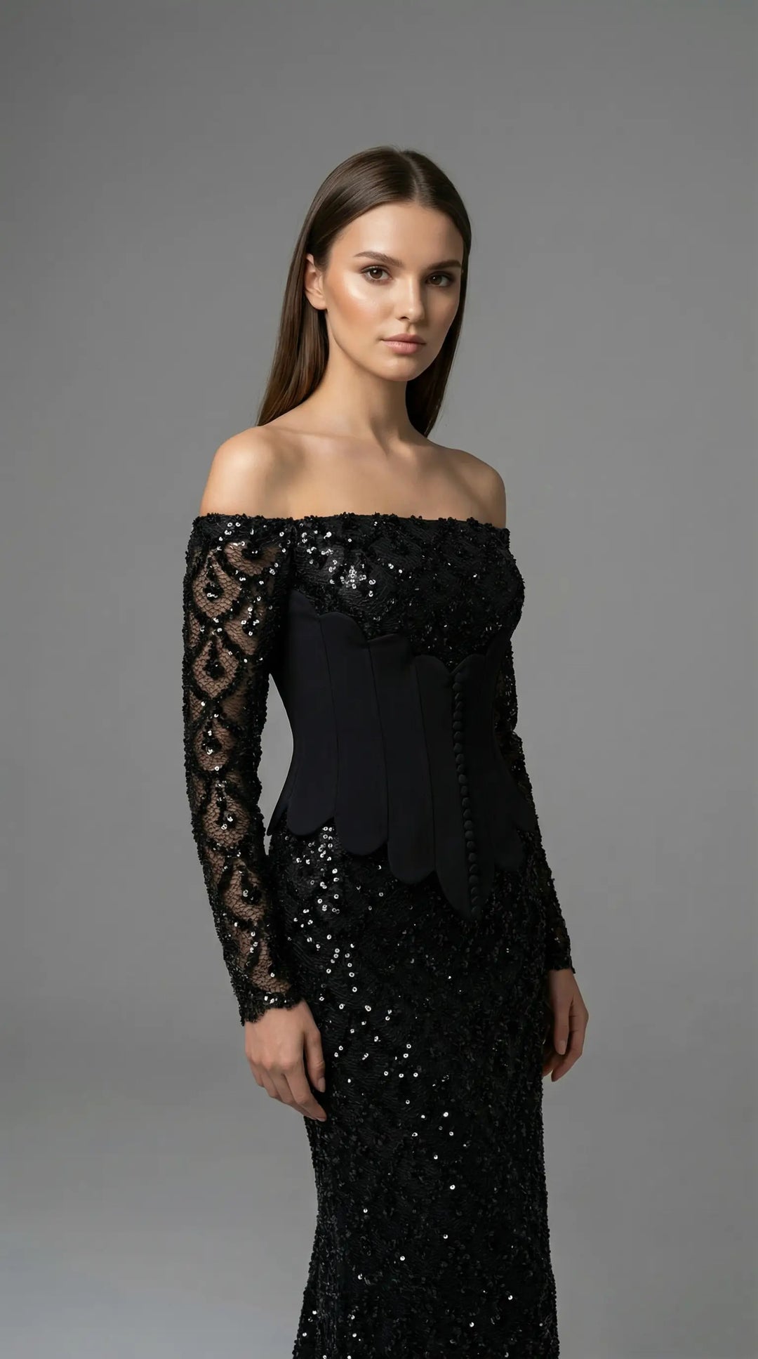 Sequined mermaid dress with corset waist details 2454- MALIYA