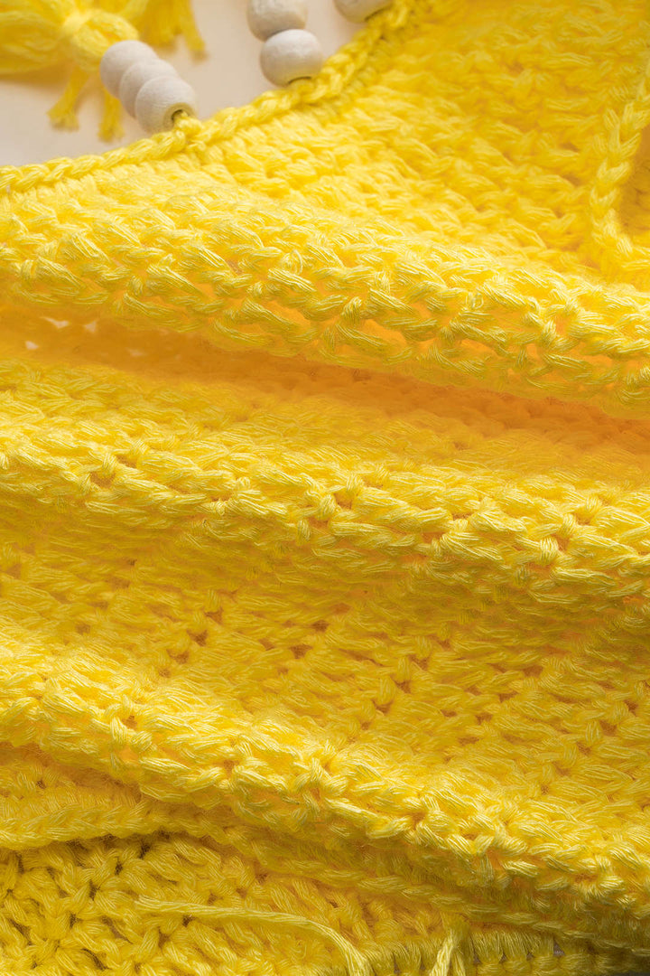 Tie Up Backless Fringe Beaded Bikini Set